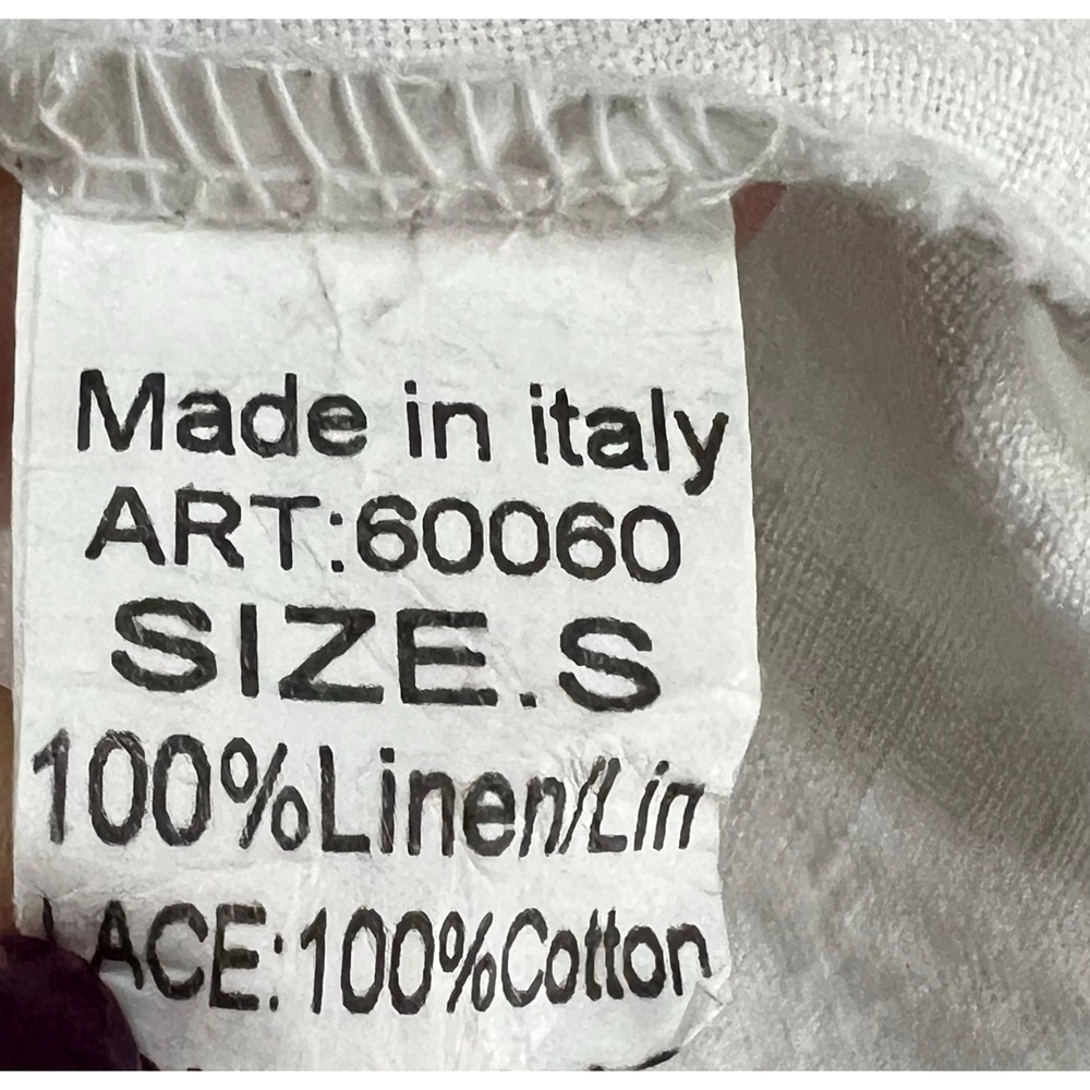 Lungo L'Arno Top Womens S White Linen Blouse Lace Crochet Cottage Beach Italy - Picture 10 of 12